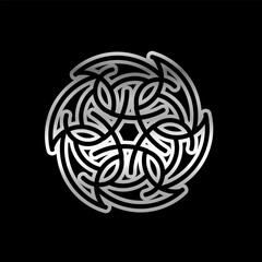 Fototapeta premium Abstract Circular Geometric Symbol Design with Modern Style and Shinny Silver Color. Isolated on Black Background.