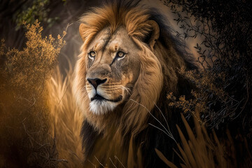 Fototapeta premium Majestic Lion. Created using Generative AI.