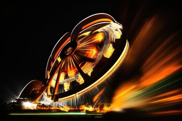 Nighttime action on the carnival rides. Generative AI
