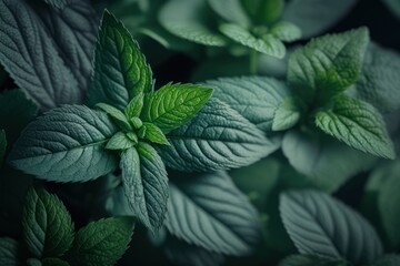 fresh mint plant background, colorful seamless texture, close up , generative ai