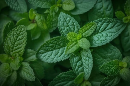 fresh mint plant background, colorful seamless texture, close up , generative ai