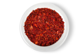 Asian colorful spices in white ceramic plate