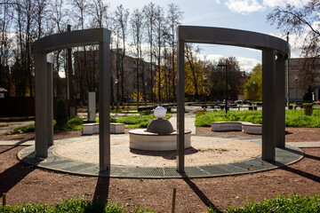 New fountain in the park of Ermolino city, Kaluzhskiy region, Russia