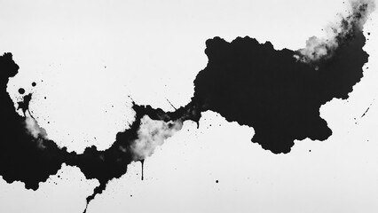 Grunge brush strokes ink paint, black ink blot, abstract black water color on white background 