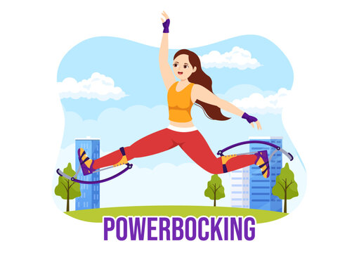 Powerbocking Sport Illustration with Jumping Boots for Web Banner or Landing Page in Extreme Sports Flat Cartoon Hand Drawn Templates