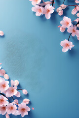 Leaves and cherry blossom on pastel blue background created with Generative AI Technology