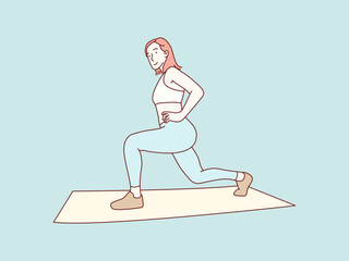 Woman doing workout on mattress simple korean style illustration