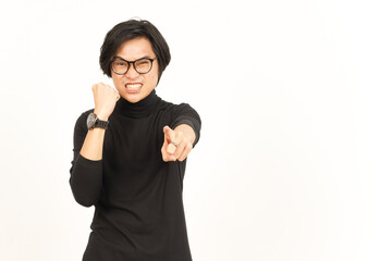 Angry and Pointing at you Of Beautiful Asian Man Isolated On White Background