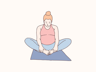 Pregnant woman doing yoga simple korean style illustration