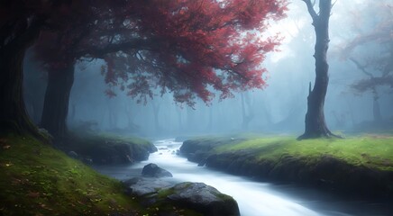 Fototapeta na wymiar Tranquil river and forest scenery [AI Generated]