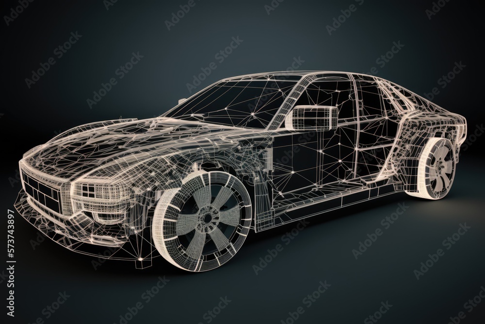 Aufkleber wireframe intersection in a modern automotive technology concept (). generative ai