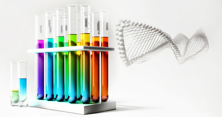 DNA and colorful test tubes for genetic research. Generative AI
