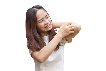 Asian woman having an itchy arm