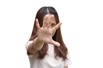 Asian woman covering her face with her hands