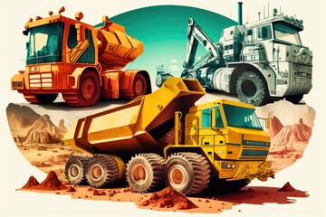 Obraz na płótnie Canvas the kovshovy excavator, the dump truck, and the truck. Generative AI