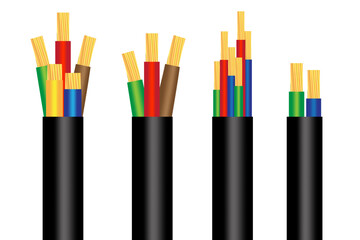 colorful electrical cable three wires. Technology background. Vector illustration.