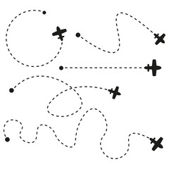 Planes of the way in cartoon style. Travel transport concept. Vector illustration.