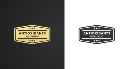 Best antioxidants logo vector or antioxidants icon label vector isolated on black background. Antioxidant label for health products maintain body resistance. Antioxidant seal for multivitamin products