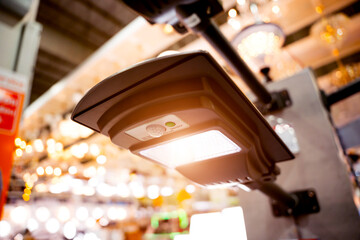 Solar-powered street lamp at the showroom of a large store