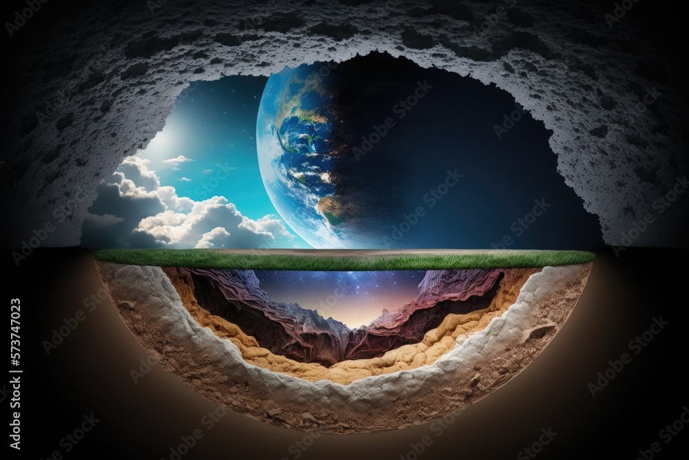 Poster subterranean landscape with a cross section through the earth's layers of soil texture. generative a