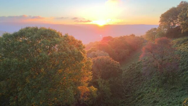 Colorful Arkansas Ozark mountains aerial sunset  