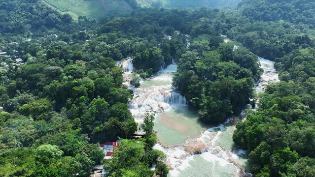 Aerial view of the waterfalls Agua Azul, Chiapas (Mexico).
