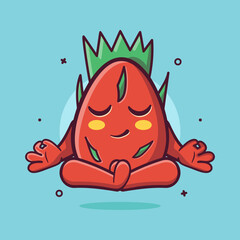 calm dragon fruit character mascot with yoga meditation pose isolated cartoon in flat style design