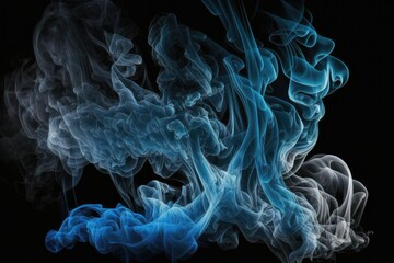 Fototapeta premium Blue smoke forms abstract images against a black backdrop. Rolling clouds of smoke. Generative AI