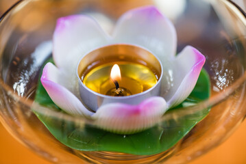 Lotus candle close-up view in a buddhist temple, Chengdu, Sichuan province, China - 573750404