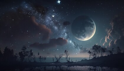 Obraz na płótnie Canvas Night sky with stars and moon. Ai generative.