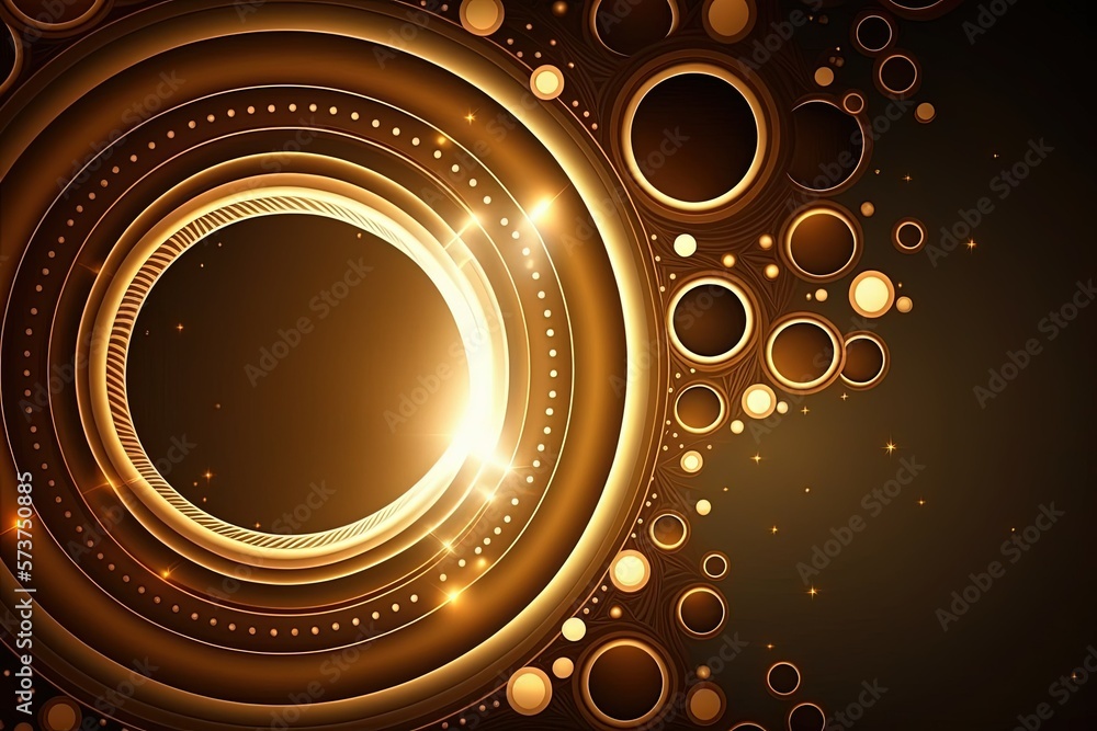 Poster circular radial lights in an abstract gold pattern. generative ai