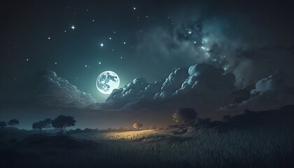 Fototapeta na wymiar Night sky with stars and moon. Ai generative.