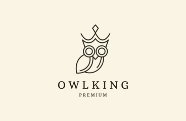 owl king line art logo design template for animals .