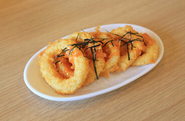 Fried squids rings breaded or calamari squid appetizer.