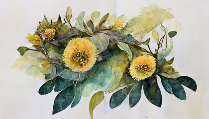 Fototapeta na wymiar Set of spring lemon flower arrangement watercolor illustration. Generative Ai
