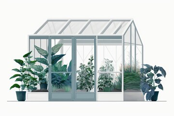 Large greenhouse with several plant species. springtime planting as a metaphor for the beginning of a new agricultural year. Aglaonema seedlings in pots. Generative AI