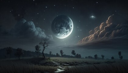 Naklejka na ściany i meble Night sky with stars and moon. Ai generative.