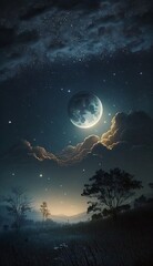 Obraz na płótnie Canvas Night sky with stars and moon. Ai generative.