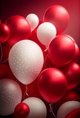 rote und wei&szlig;e Ballons und Konfetti. Generative Ai.