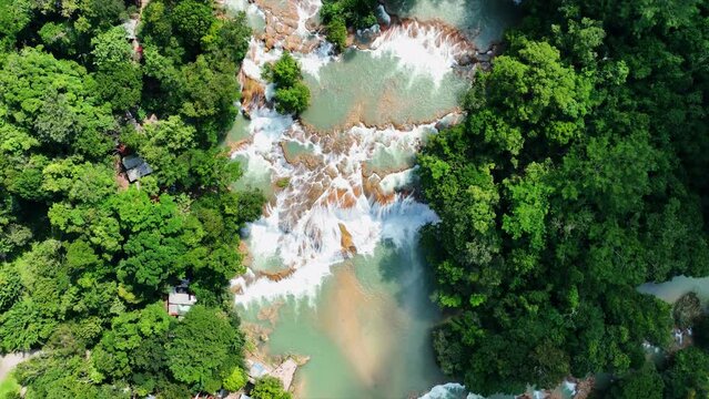 Aerial view of the waterfalls Agua Azul, Chiapas (Mexico).