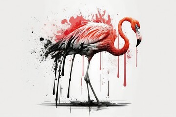 Flamingo on white background; a beautiful bird. Generative AI