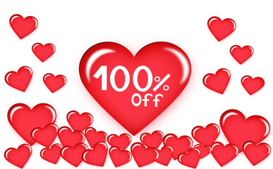 100% discount on floating heart. Number one hundred white