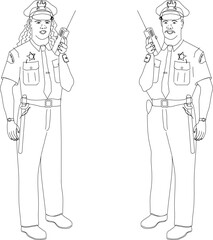 Sketch vector illustration of male and female police couple silhouettes