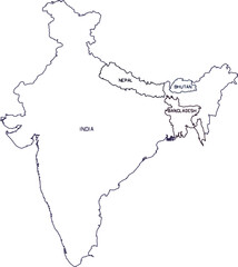 Vector sketch illustration of India Nepal Bhutan Bangladesh map