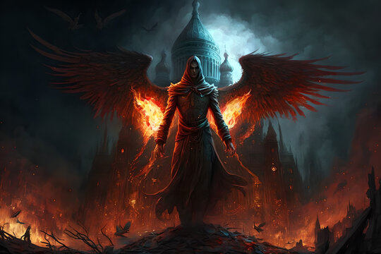 An angel of revenge and fury from ukraine comes to burn down the kremlin and red square, take down moscow, putin and his gang, stop the killing religious, strong, anger at the cruelty of the russians