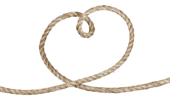 Tied  square knot, linen rope in the shape of a heart