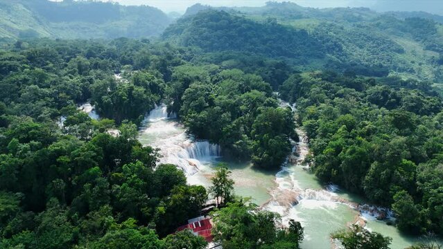 Aerial view of the waterfalls Agua Azul, Chiapas (Mexico).