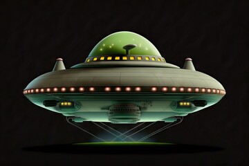 Fototapeta na wymiar Classic Flying Saucer UFO Spaceship Design, with simple colors, but representative of a phenomena who has been on culture from 50's, generative ai