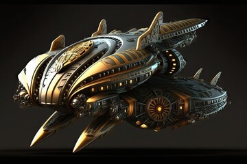 Alien Spaceship, BioMechanical System, With biological structure but Machine Commandment, generative ai