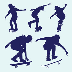 Blue Man Playing Skateboard